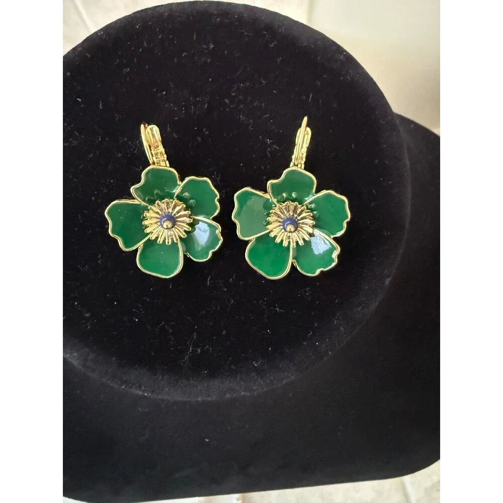 Talbots Green Fall Floral Drop Earrings
